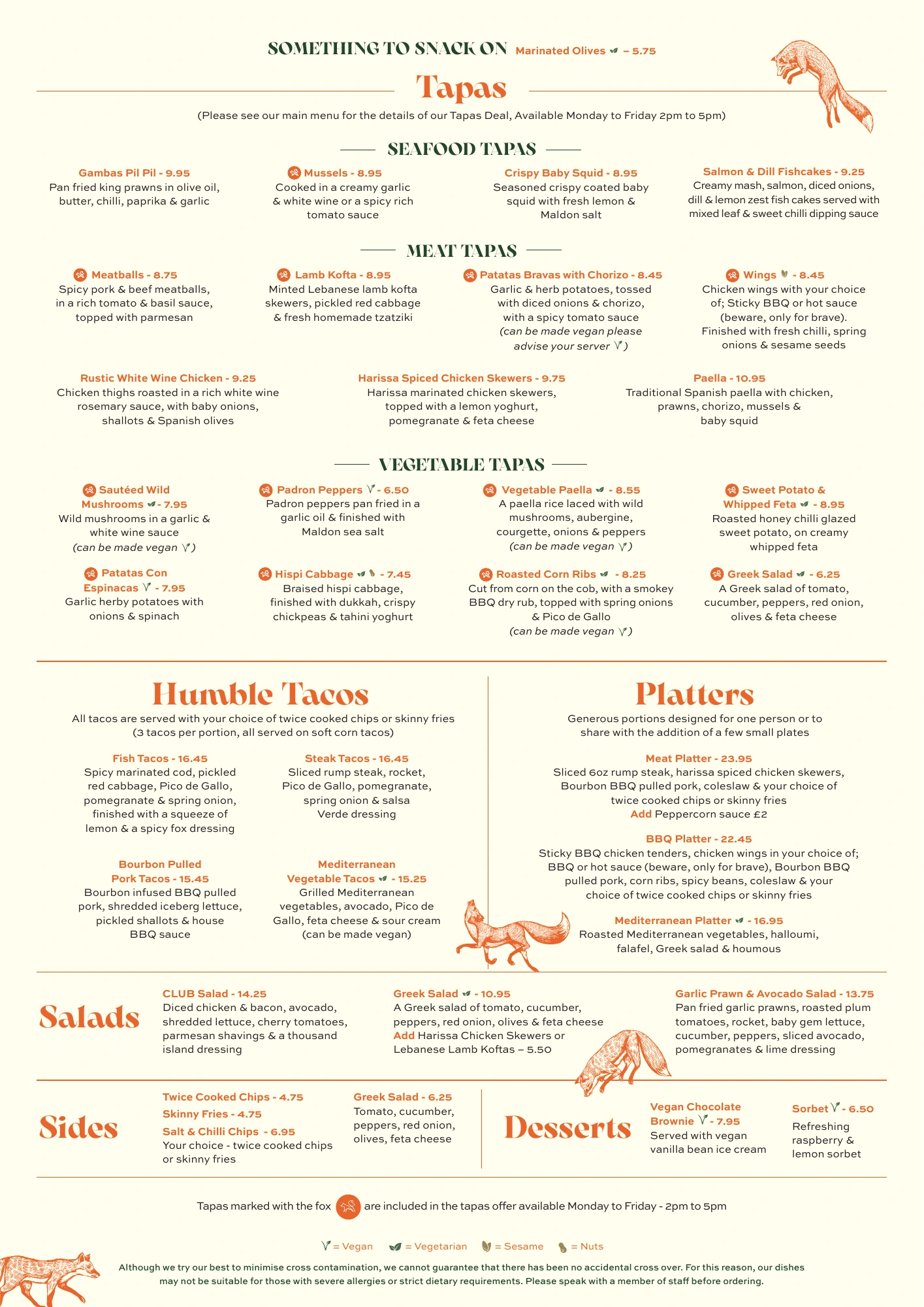 Gluten Free menu, PDF page 1 of 1